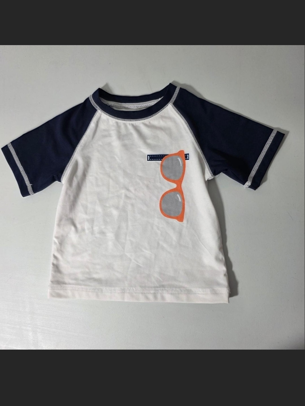 wonder nation White and Navy Kids Swim Rashguard with Orange Sunglasses Graphic